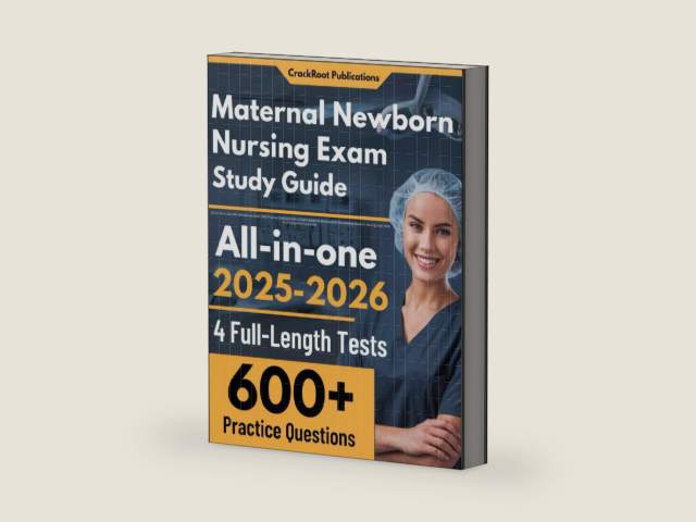 Maternal Newborn Nursing Exam Study Guide: LATEST All-in-One RNC MNN Review Book + 600 Practice Questions with In-Depth Answer Explanations for the ... Exam (With 4 Full-Length Practice Tests) by CrackRoot Publications | barcode:9781969228018 | source:'9781969228018-right-three-quarter.jpg
