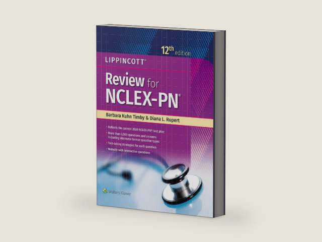Lippincott Review for NCLEX-PN by Mrs. Barbara Kuhn Timby RN BC BSN MA | barcode:9781975141509 | source:'9781975141509-right-three-quarter.jpg