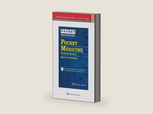 Pocket Medicine: The Massachusetts General Hospital Handbook of Internal Medicine Int Ed by Dr. Marc S Sabatine MD | barcode:9781975150044 | source:'9781975150044-right-three-quarter.jpg