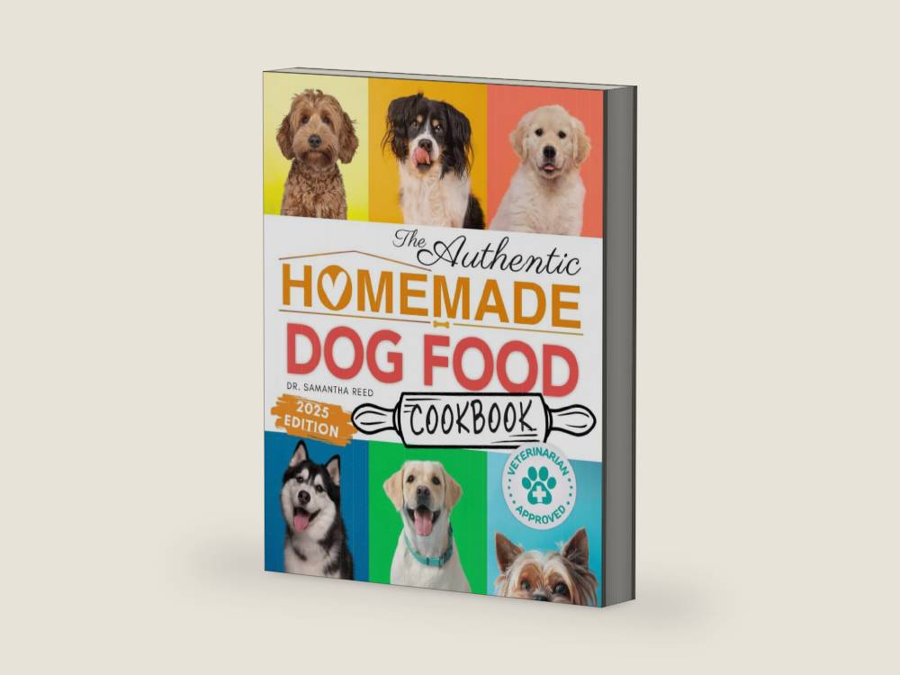 The Authentic Homemade Dog Food Cookbook: Vet-Approved, Nutritious Allergy-Friendly Recipes for Dogs of All Sizes | Comprehensive Feeding Guide, Meal ... (Healthy Homemade Dog Food Cookbook Series) by Dr. Samantha Reed | barcode:9781998241408 | source:'9781998241408-right-three-quarter.jpg