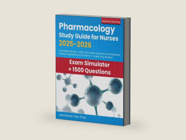 Pharmacology Study Guide for Nurses 2025-2026: Complete Review + 1500 Interactive Questions and Detailed Answer Explanations (15 Exams + E-Learning Access) by Newstone Test Prep | barcode:9781998805532 | source:'9781998805532-right-three-quarter.jpg