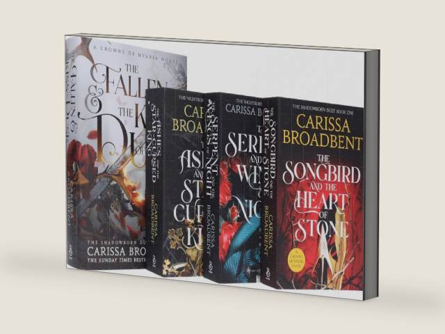 Crowns of Nyaxia Series By Carissa Broadbent 4 Books Set (The Fallen and the Kiss of Dusk [Hardback], Serpent and the Wings of Night, Ashes and the Star Cursed King & Songbird Heart of Stone) by Carissa Broadbent | barcode:9782330976040 | source:'9782330976040-right-three-quarter.jpg