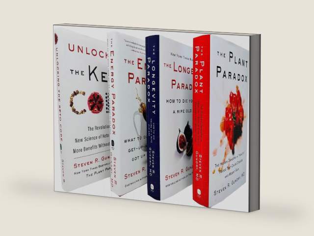 Dr. Steven R Gundry MD 4 Books Collection Set (The Plant Paradox, The Longevity Paradox, The Energy Paradox & Unlocking The Keto Code) by Steven R. Gundry | barcode:9789123555512 | source:'9789123555512-right-three-quarter.jpg