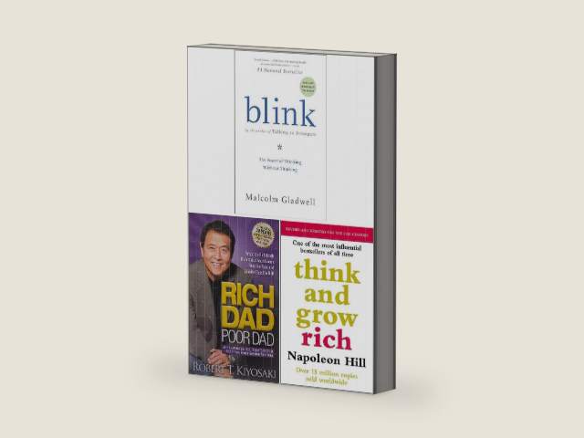 Blink: The Power of Thinking Without Thinking, Rich Dad Poor Dad, Think And Grow Rich 3 Books Collection Set by Malcolm Gladwell | barcode:9789123962907 | source:'9789123962907-right-three-quarter.jpg