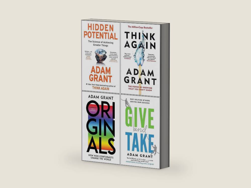 Adam Grant 4 Books Collection Set (Hidden Potential [Hardcover], Think Again [Hardcover], Originals, Give and Take) by Adam Grant | barcode:9789124301675 | source:'9789124301675-right-three-quarter.jpg