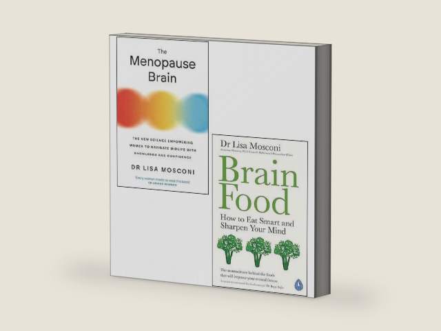 Dr. Lisa Mosconi 2 Books Collection Set (Brain Food, The Menopause Brain) by Dr Lisa Mosconi | barcode:9789124326470 | source:'9789124326470-right-three-quarter.jpg