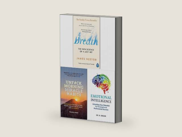 Breath The New Science of a Lost Art, UnF#ck Morning Miracle Habits & Emotional Intelligence 3 Books Collection Set by James Nestor | barcode:9789127264038 | source:'9789127264038-right-three-quarter.jpg