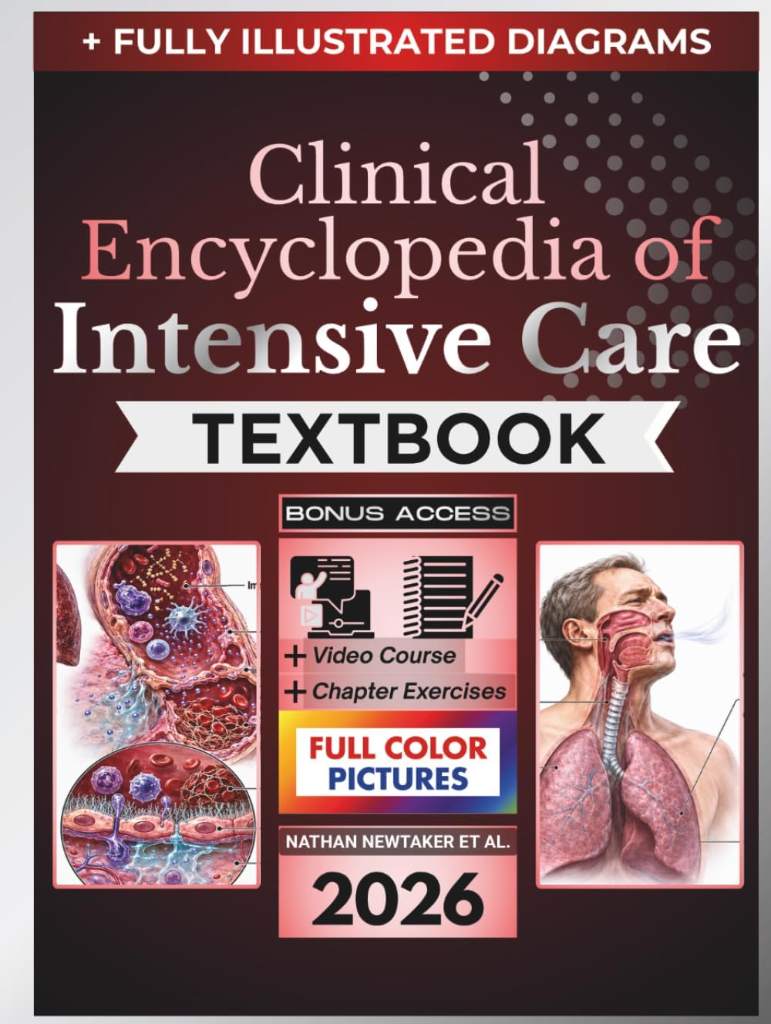 CLINICAL ENCYCLOPEDIA OF INTENSIVE CARE TEXTBOOK: Fully Illustrated Clinical Guide to Diagnostic Reasoning, Hemodynamic Support, Mechanical Ventilation, Organ Failure, and Critical Care Medicine by Nathan Newtaker | barcode:9798180285492 | source:'9798180285492.jpg