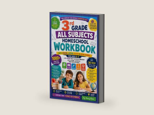 3rd Grade All Subjects Homeschool Workbook: Math, Reading, Writing, Science & Social Studies for Ages 8–9 | A 26-Week Daily Learning Program with ... 1000+ Exercises (Summit Scholar Series) by Stacey Glover | barcode:9798180312822 | source:'9798180312822-right-three-quarter.jpg