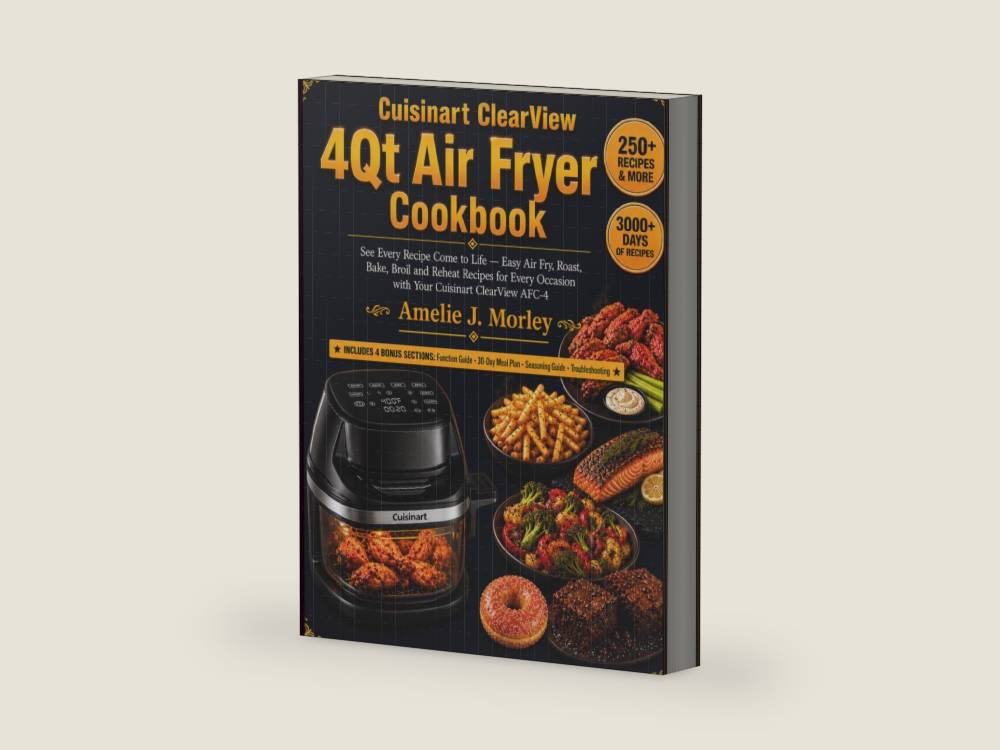 Cuisinart ClearView 4QT Air fryer Cookbook: See Every Recipe Come to Life — Easy Air Fry, Roast, Bake, Broil and Reheat Recipes for Every Occasion ... Air Fryer (THE CUISINART KITCHEN SERIES) by Amelie J. Morley | barcode:9798180566843 | source:'9798180566843-right-three-quarter.jpg