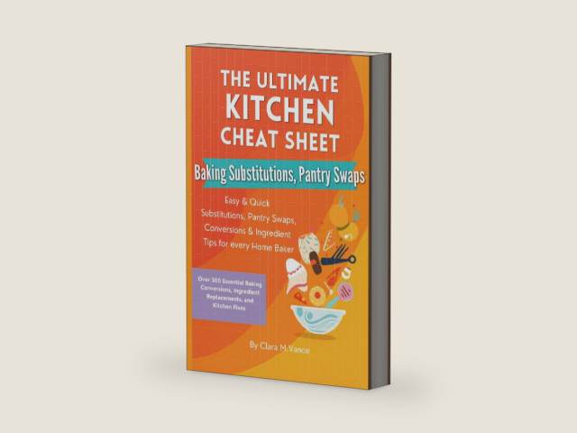 THE ULTIMATE KITCHEN CHEAT SHEET: Baking Substitutions, Pantry Swaps & Emergency Ingredient Solutions (The No-Panic Cheat Sheet Series) by Clara M Vance | barcode:9798180594303 | source:'9798180594303-right-three-quarter.jpg