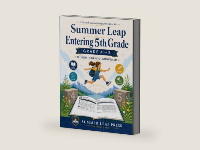 Summer Leap: Entering 5th Grade: A 10-Week Summer Bridge Workbook from 4th to 5th Grade by Summer Leap Press | barcode:9798180677877 | source:'9798180677877-right-three-quarter.jpg