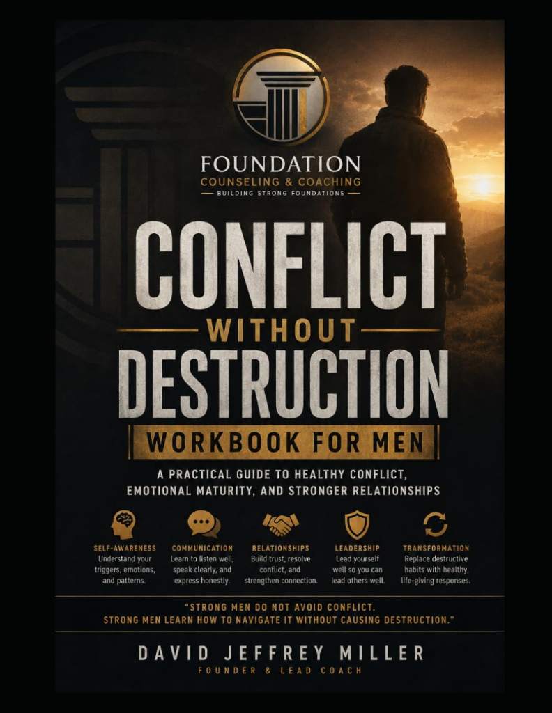 CONFLICT WITHOUT DESTRUCTION WORKBOOK FOR MEN: Learning to Lead, Communicate, and Resolve Conflict Without Anger, Avoidance, Defensiveness, or Emotional Shutdown (Foundation Men's Series) by DAVID JEFFREY MILLER | barcode:9798180704023 | source:'9798180704023.jpg