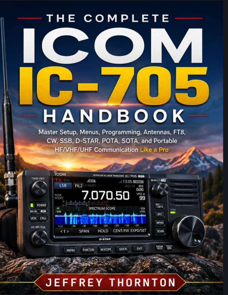 The Complete Icom IC-705 Handbook: Master Setup, Menus, Programming, Antennas, FT8, CW, SSB, D-STAR, POTA, SOTA, and Portable HF/VHF/UHF Communication Like a Pro by Jeffrey Thornton | barcode:9798180855541 | source:'9798180855541.jpg