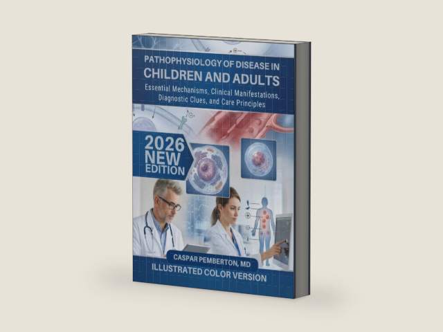 Pathophysiology of Disease in Children and Adults: Essential Mechanisms, Clinical Manifestations, Diagnostic Clues, and Care Principles by Caspar Pemberton, MD | barcode:9798181037878 | source:'9798181037878-right-three-quarter.jpg