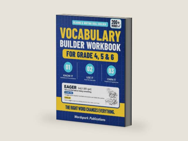 Vocabulary Builder Workbook: Master 200+ Essential Words for Grades 4, 5 & 6 | Build Stronger Reading, Writing & Communication Skills (WordSpark Vocabulary Builder Series) by Wordspark Publications | barcode:9798181059757 | source:'9798181059757-right-three-quarter.jpg