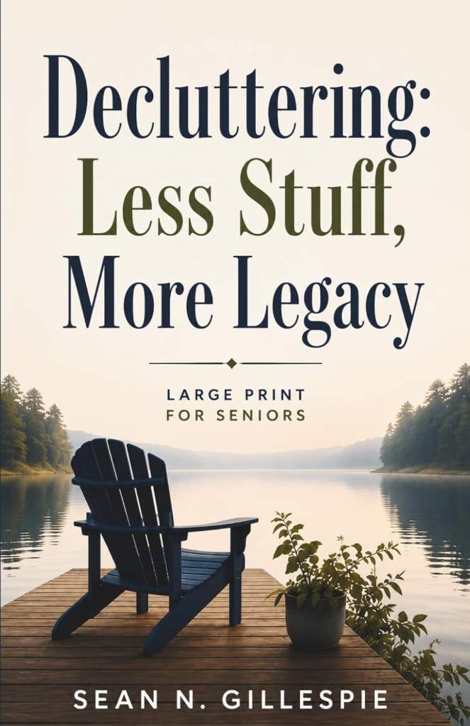 Decluttering: Less Stuff, More Legacy Large Print for Seniors: A Practical Guide to Downsizing, Organizing Your Home, Preserving Family Memories, and Leaving Peace Instead of Projects by Sean N Gillespie | barcode:9798181073043 | source:'9798181073043.jpg