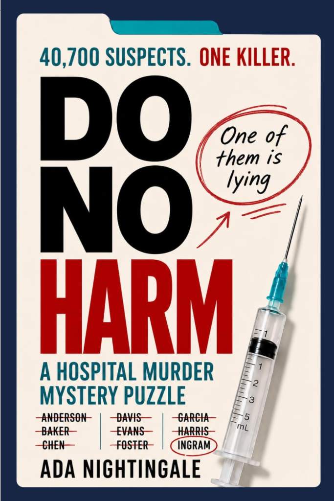 Do No Harm: The Hospital Murder Mystery Puzzle: 40,700 Suspects. 18 Clues. One Killer. by Ada Nightingale | barcode:9798181159976 | source:'9798181159976.jpg