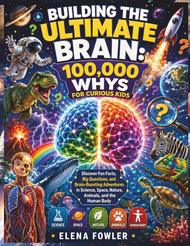 BUILDING THE ULTIMATE BRAIN: 100,000 WHYS FOR CURIOUS KIDS: Discover Fun Facts, Big Questions, and Brain-Boosting Adventures in Science, Space, Nature, Animals, and the Human Body by Elena Fowler | barcode:9798181629141 | source:'9798181629141.jpg
