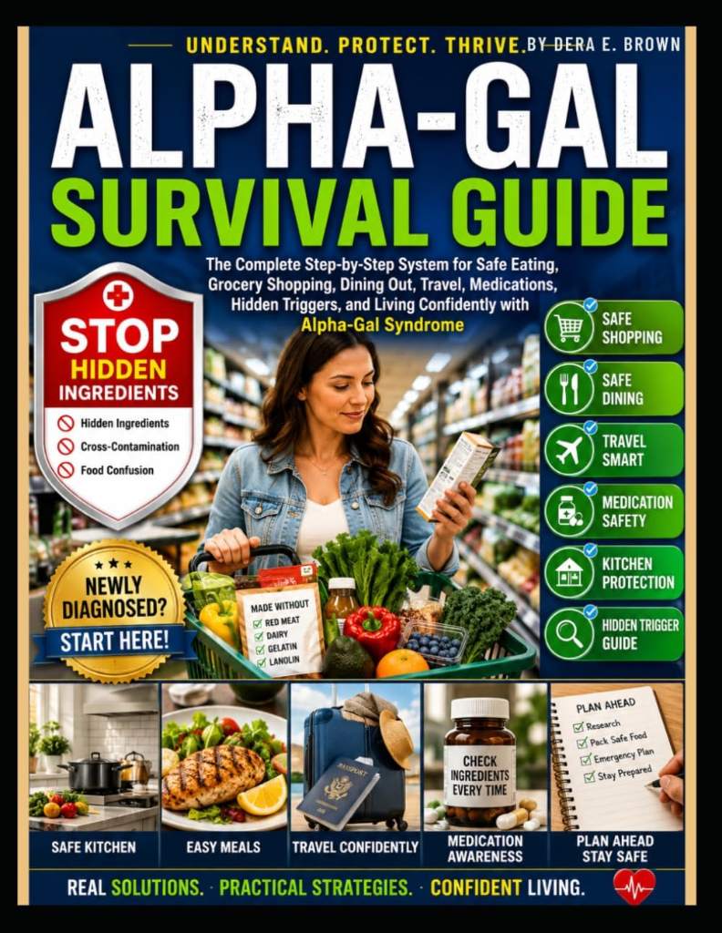 ALPHA-GAL SURVIVAL GUIDE: A Practical, Step-By-Step Guide To Safe Eating, Avoiding Hidden Mammalian Ingredients, And Living With Confidence After An Alpha-Gal Diagnosis by DERA E. BROWN | barcode:9798183864083 | source:'9798183864083.jpg