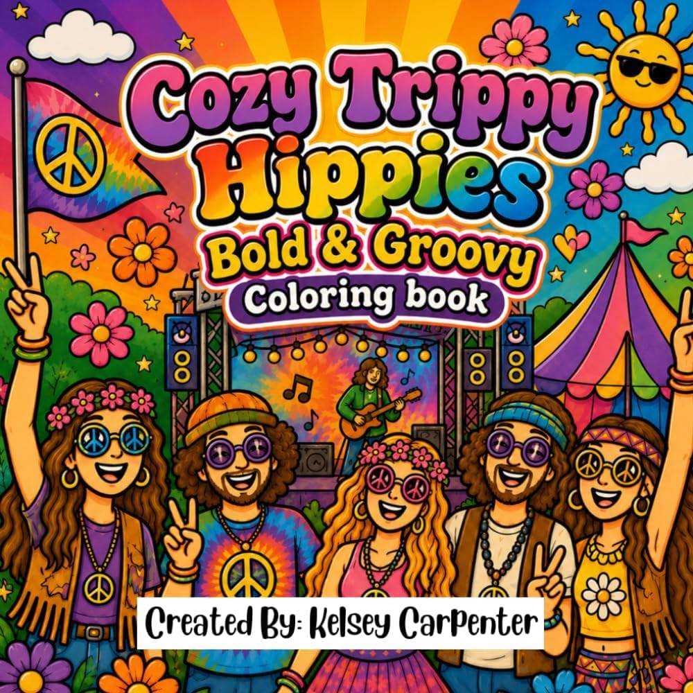 Cozy Trippy Hippies Bold & Groovy Coloring Book by Kelsey Carpenter | barcode:9798183958713 | source:'9798183958713.jpg