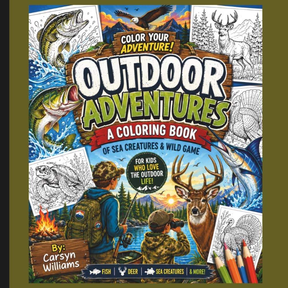 Outdoor Adventures: A Coloring Book Of Sea Creatures & Wild Game by Carsyn Jade Williams | barcode:9798184092942 | source:'9798184092942.jpg