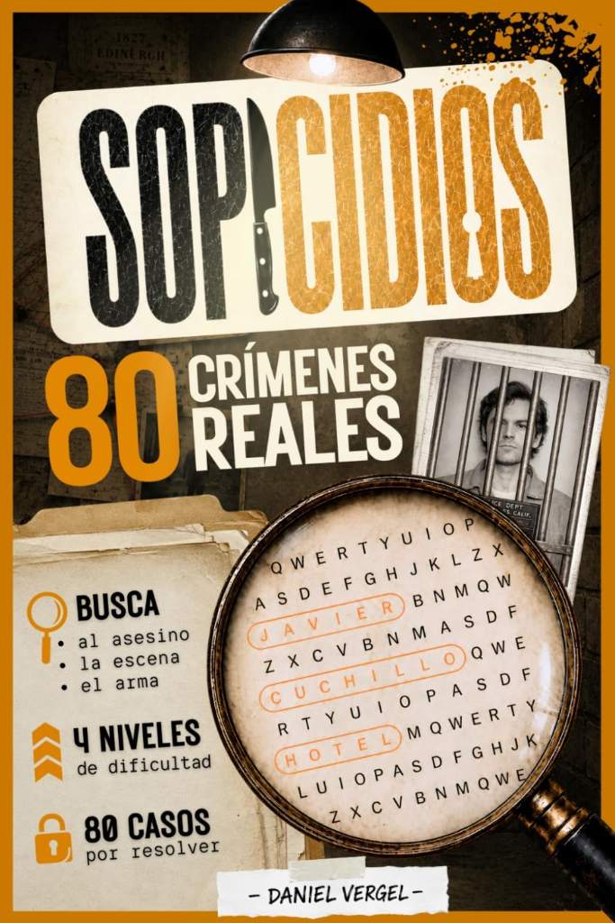 SOPICIDIOS: 80 casos reales de True Crime para resolver - Sopas de letras para adultos apasionados del crimen y el misterio. (Spanish Edition) by Daniel Vergel | barcode:9798184254272 | source:'9798184254272.jpg