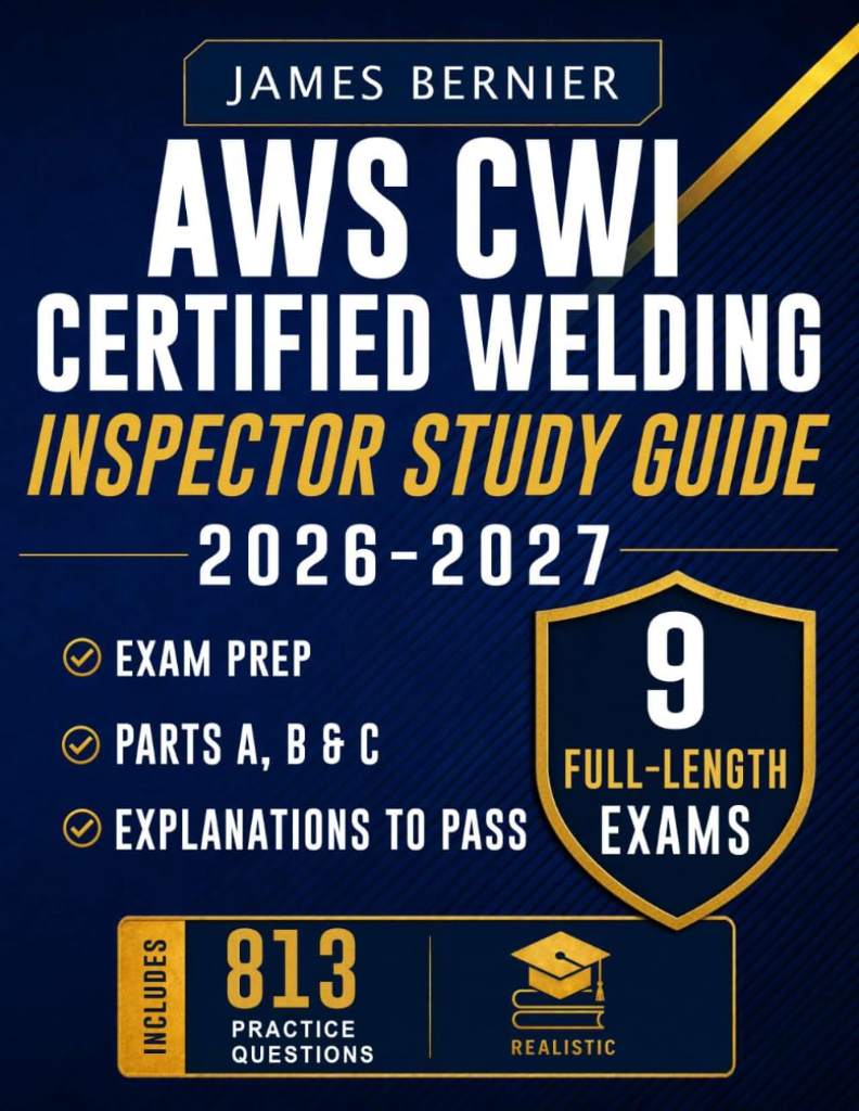 AWS CWI Certified Welding Inspector Study Guide 2026-2027: Exam Prep with 9 Full-Length Exams, 813 Practice Questions, 3 Exams Each for Parts A, B & C, and Explanations to Pass by James Bernier | barcode:9798184261263 | source:'9798184261263.jpg