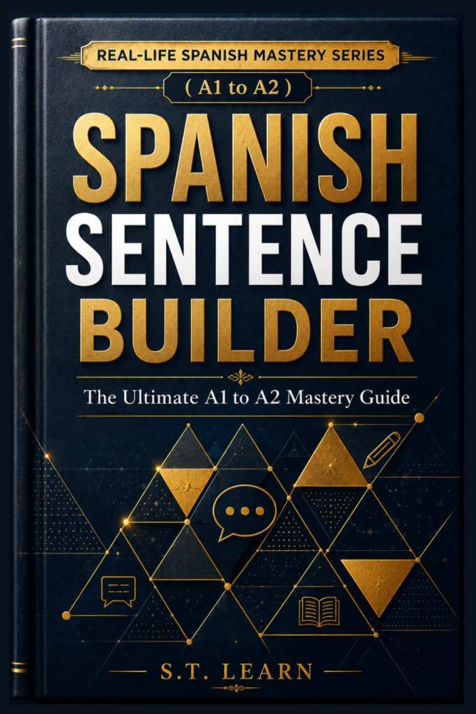 Real-Life Spanish Mastery Series : Spanish Sentence Builder: The Ultimate A1 to A2 Mastery Guide: Your Complete Step-by-Step Blueprint to Master the 45 Most Essential Grammar Structures by S.T Learn | barcode:9798184484709 | source:'9798184484709.jpg