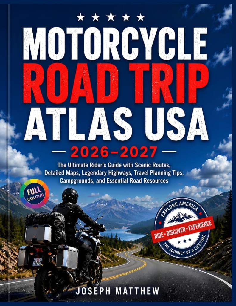 MOTORCYCLE ROAD TRIP ATLAS USA 2026–2027: The Ultimate Rider's Guide with Scenic Routes, Detailed Maps, Legendary Highways, Travel Planning Tips, Campgrounds, and Essential Road Resources by Joseph Matthew | barcode:9798184577173 | source:'9798184577173.jpg