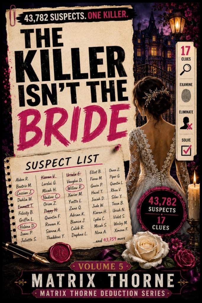The Killer Isn't The Bride: The 43,782 Suspect Wedding Night Murder Mystery Puzzle | 17 Clues, Thousands of Guests, Only One Name Survives, Find The Killer (MATRIX THORNE DEDUCTION SERIES) by MATRIX THORNE | barcode:9798184583426 | source:'9798184583426.jpg