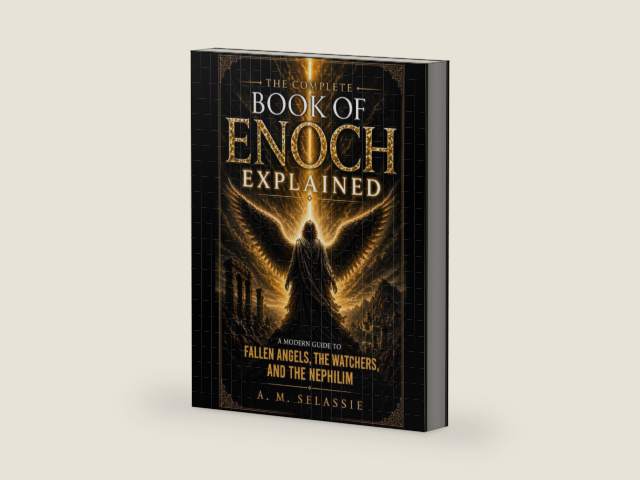 The Complete Book of Enoch Explained: A Modern Guide to Fallen Angels, the Watchers and the Nephilim - Unlock the Lost Secrets, Hidden Prophecies and ... and explanations of sacred texts and Bibles) by A. M. Selassie | barcode:9798195005436 | source:'9798195005436-right-three-quarter.jpg