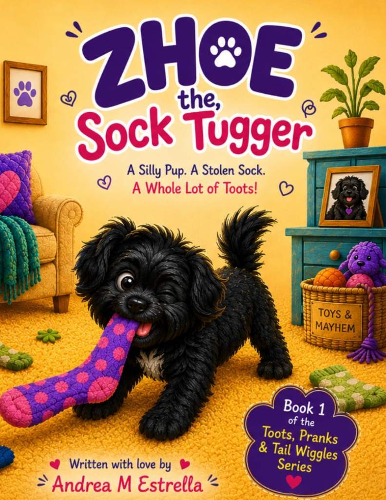 Zhoe The Sock Tugger: A Silly Pup. A Stolen Sock. A Whole Lot of Toots! (Toots, Pranks, & Tail Wiggles) by Andrea M Estrella | barcode:9798195418793 | source:'9798195418793.jpg