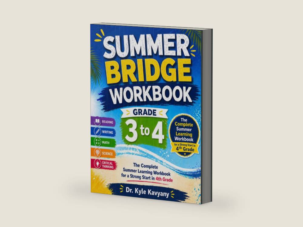 Summer Bridge Workbook Grade 3 to 4: The Complete Summer Learning Workbook for a Strong Start in 4th Grade by Dr Kyle Kavyany | barcode:9798195480462 | source:'9798195480462-right-three-quarter.jpg