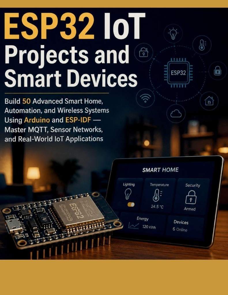 ESP32 IoT Projects and Smart Devices: Build 50 Advanced Smart Home, Automation, and Wireless Systems Using Arduino and ESP-IDF — Master MQTT, Sensor Networks, and Real-World IoT Applications by Justin Idris Benedict | barcode:9798195647254 | source:'9798195647254.jpg
