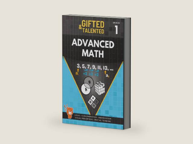 The Gifted And Talented 1st Grade Math Workbook: Advanced Math Workbook for Kids Ages 6-8! Challenging Puzzles, Combinatorics, Geometry, Equations, and Logical Thinking Activities for Smart Kids! by Mrs Maya Ilieva Milusheva | barcode:9798195985912 | source:'9798195985912-right-three-quarter.jpg