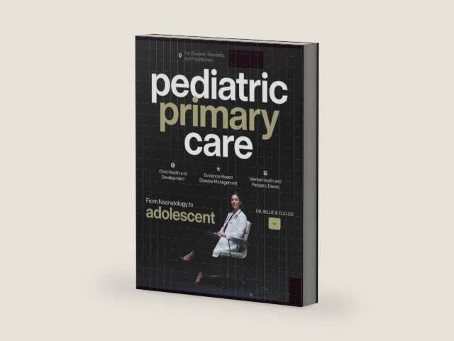 TEXTBOOK OF PEDIATRIC PRIMARY CARE: Illustrated Guide to Child Health, Development, Disease Management, Mental Health, and Pediatric Doses for Students, Residents, and Practitioners by Dr. Willie B. Cullen | barcode:9798196188695 | source:'9798196188695-right-three-quarter.jpg