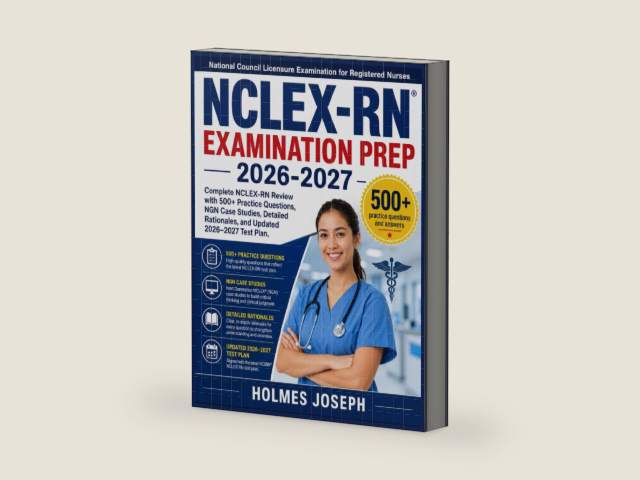 NCLEX-RN EXAMINATION PREP 2026-2027: Complete NCLEX-RN Review with 500+ Practice Questions, NGN Case Studies, Detailed Rationales, and Updated 2026–2027 Test Plan by HOLMES JOSEPH | barcode:9798196651564 | source:'9798196651564-right-three-quarter.jpg