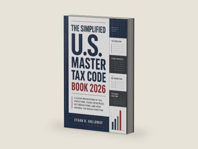 The Simplified U.S. Master Tax Code Book 2026: A Clear Breakdown of Tax Structure, Filing Principles, Key Deductions, and How Federal Tax Rules Function by Ethan R. Holloway | barcode:9798197463401 | source:'9798197463401-right-three-quarter.jpg