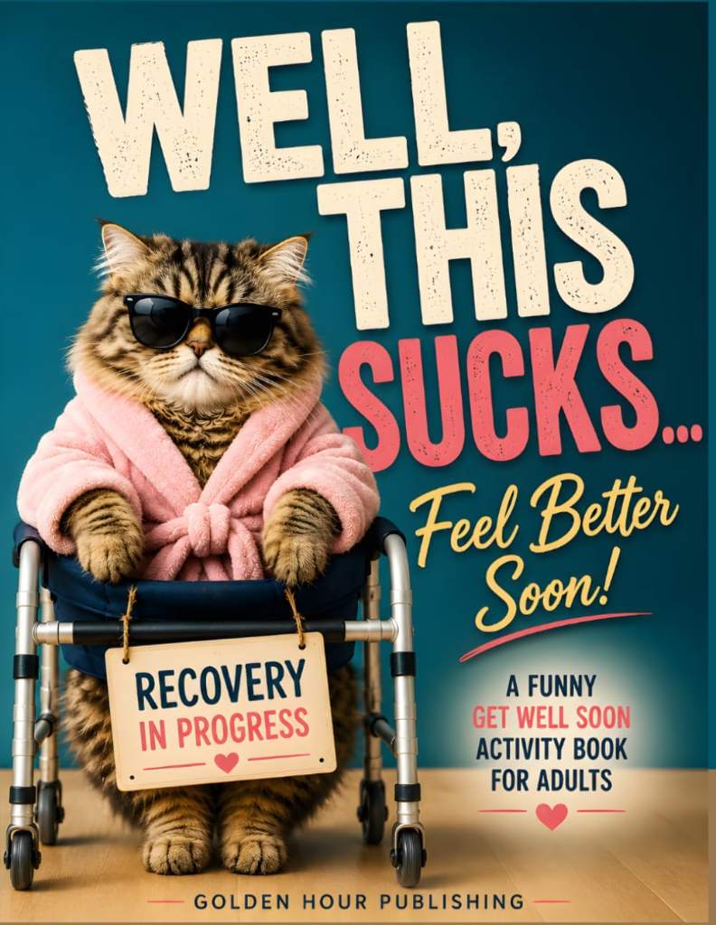 Well, This Sucks… Feel Better Soon!: A Funny Get Well Soon Activity Book for Adults Featuring Large Print Puzzles, Games & Relaxing Activities to Beat ... Word Search, Sudoku, Mazes, Coloring & More by Golden Hour Publishing | barcode:9798197782427 | source:'9798197782427.jpg