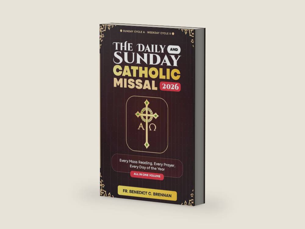 The Daily and Sunday Catholic Missal 2026: All 365 Days of Mass Readings, Complete Order of Mass, Sacred Prayers, Psalm Responses and Devotions for ... Year (Sunday Cycle A · Weekday Cycle II) by Fr. Benedict C. Brennan | barcode:9798198123878 | source:'9798198123878-right-three-quarter.jpg