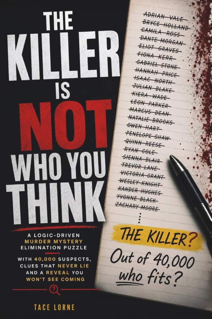 THE KILLER IS NOT WHO YOU THINK: A Logic-Driven Murder Mystery Elimination Puzzle with 40,000 Suspects, Clues That Never Lie and a Reveal You Won't See Coming by Tace Lorne | barcode:9798198239876 | source:'9798198239876.jpg