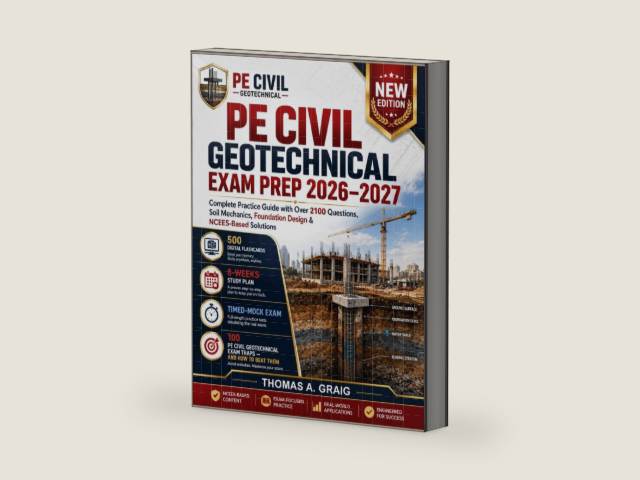 PE Civil Geotechnical Exam Prep 2026-2027: Complete Practice Guide with Over 2100 Questions, Soil Mechanics, Foundation Design & NCEES-Based Solutions by Thomas A. Graig | barcode:9798198525078 | source:'9798198525078-right-three-quarter.jpg