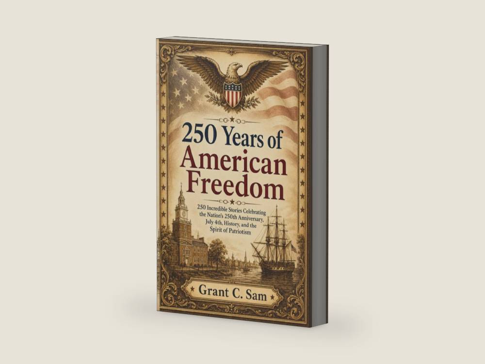 250 Years of American Freedom: 250 Incredible Stories Celebrating the Nation’s 250th Anniversary, July 4th, History, and the Spirit of Patriotism by Grant C. Sam. | barcode:9798198754645 | source:'9798198754645-right-three-quarter.jpg