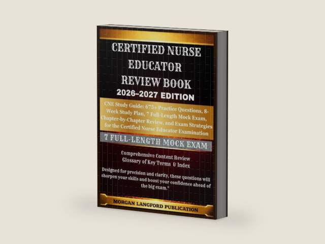Certified Nurse Educator REVIEW BOOK 2026-2027 EDITION: CNE Study Guide: 675+ Practice Questions, 8-Week Study Plan, 7 Full-Length Mock Exam, ... for the Certified Nurse Educator Examination by MORGAN LANGFORD PUBLICATION | barcode:9798198803480 | source:'9798198803480-right-three-quarter.jpg