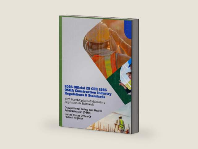 2026 Official 29 CFR 1926 OSHA Construction Industry Regulations & Standards: 2026 March Update of Mandatory Regulations & Standards by Occupational Safety and Health Administration (OSHA) | barcode:9798198977853 | source:'9798198977853-right-three-quarter.jpg