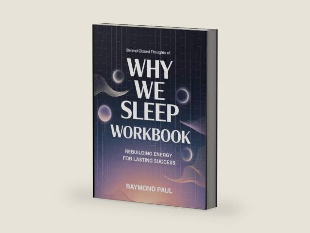 Behind Closed Thoughts Of Why We Sleep: Rebuilding Energy For Lasting Success by Raymond Paul | barcode:9798199136266 | source:'9798199136266-right-three-quarter.jpg