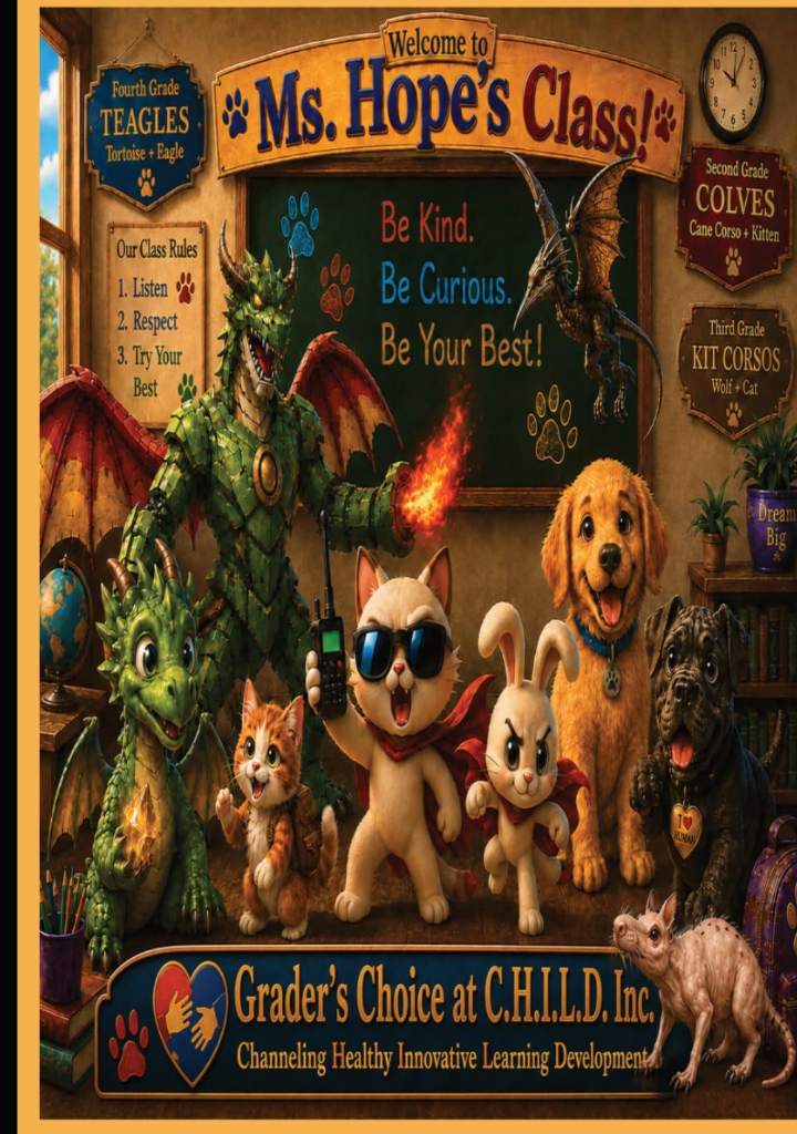 Welcome To Ms. Hope's Class -Teagles, Colves, and Kit Corsos: Stories by the students of Grader's Choice at C.H.I.L.D. Inc. by Hope Ivy Mason | barcode:9798199780148 | source:'9798199780148.jpg