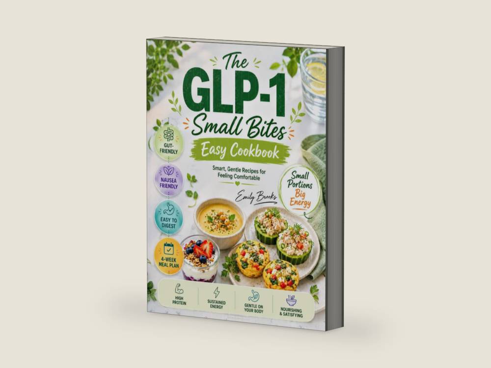 The GLP-1 Small Bites Easy Cookbook: Simple Delicious High-Protein Healthy Recipes for Weight Loss with Low Appetite, to Reduce Side Effects, Nausea and Protect Muscle Mass | 4-Week Meal Plan by Healthy Kitchen Press | barcode:9798199991445 | source:'9798199991445-right-three-quarter.jpg