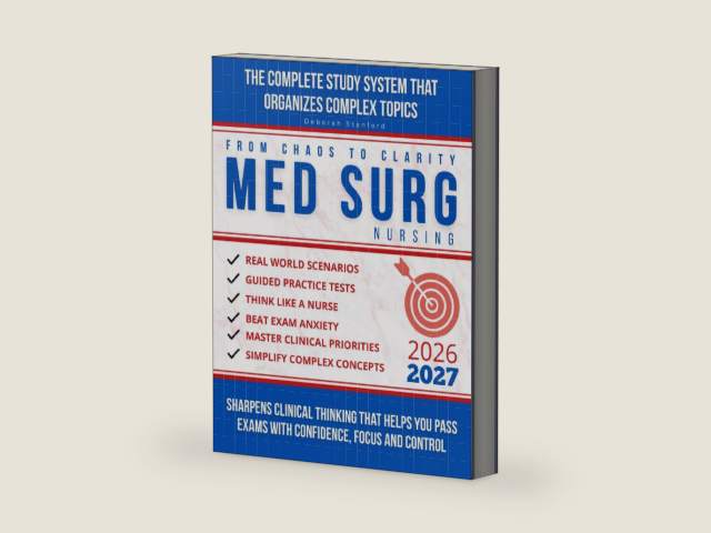 From Chaos to Clarity in Med-Surg Nursing: The Complete Study System That Organizes Complex Topics, Sharpens Clinical Thinking, and Helps You Pass Med-Surg Exams With Confidence, Focus, and Control by Deborah Stanford | barcode:9798241829177 | source:'9798241829177-right-three-quarter.jpg